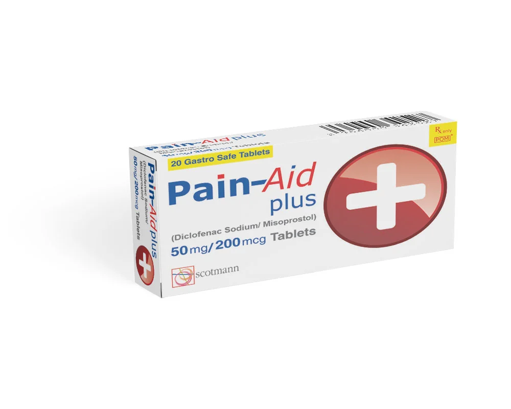 Pain Aid Plus | Diclofenac Sodium + Misoprostol | Analgesics | Scotmann
